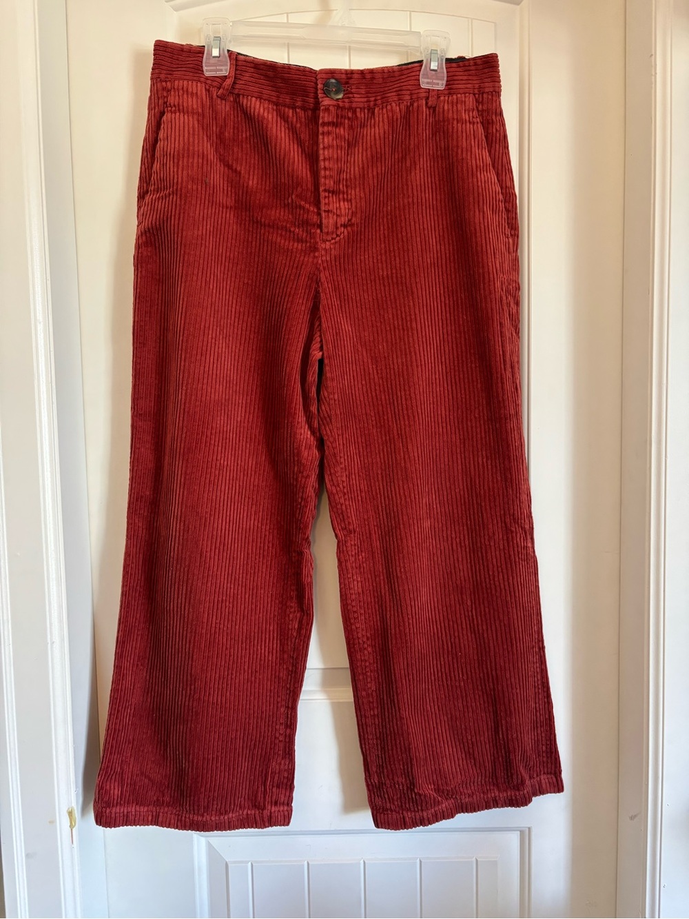 Zara XL Wide-Leg Cropped Capri Corduroy Burgandy Maroon Pants